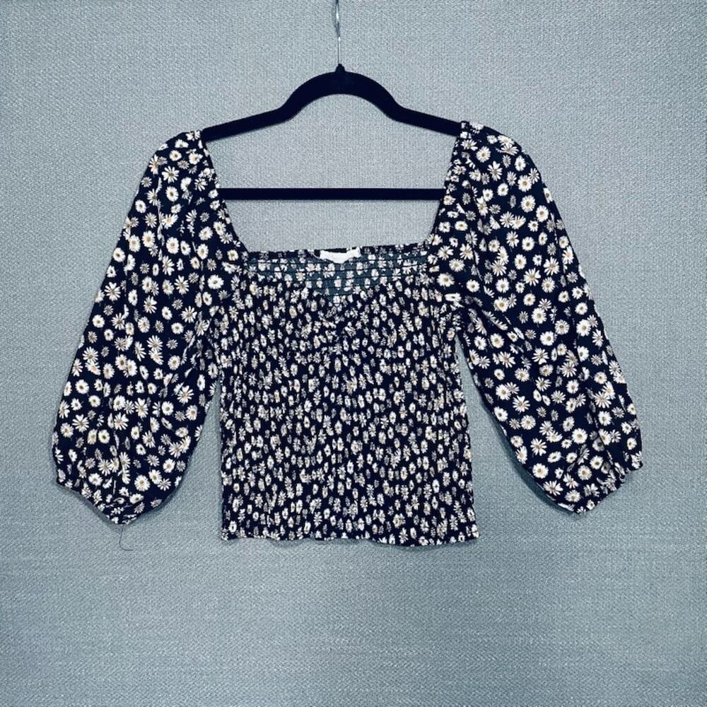 Ditsy Floral Puff Sleeve Crop Top XL Smocked Regencycore Whimsygoth Flowercore